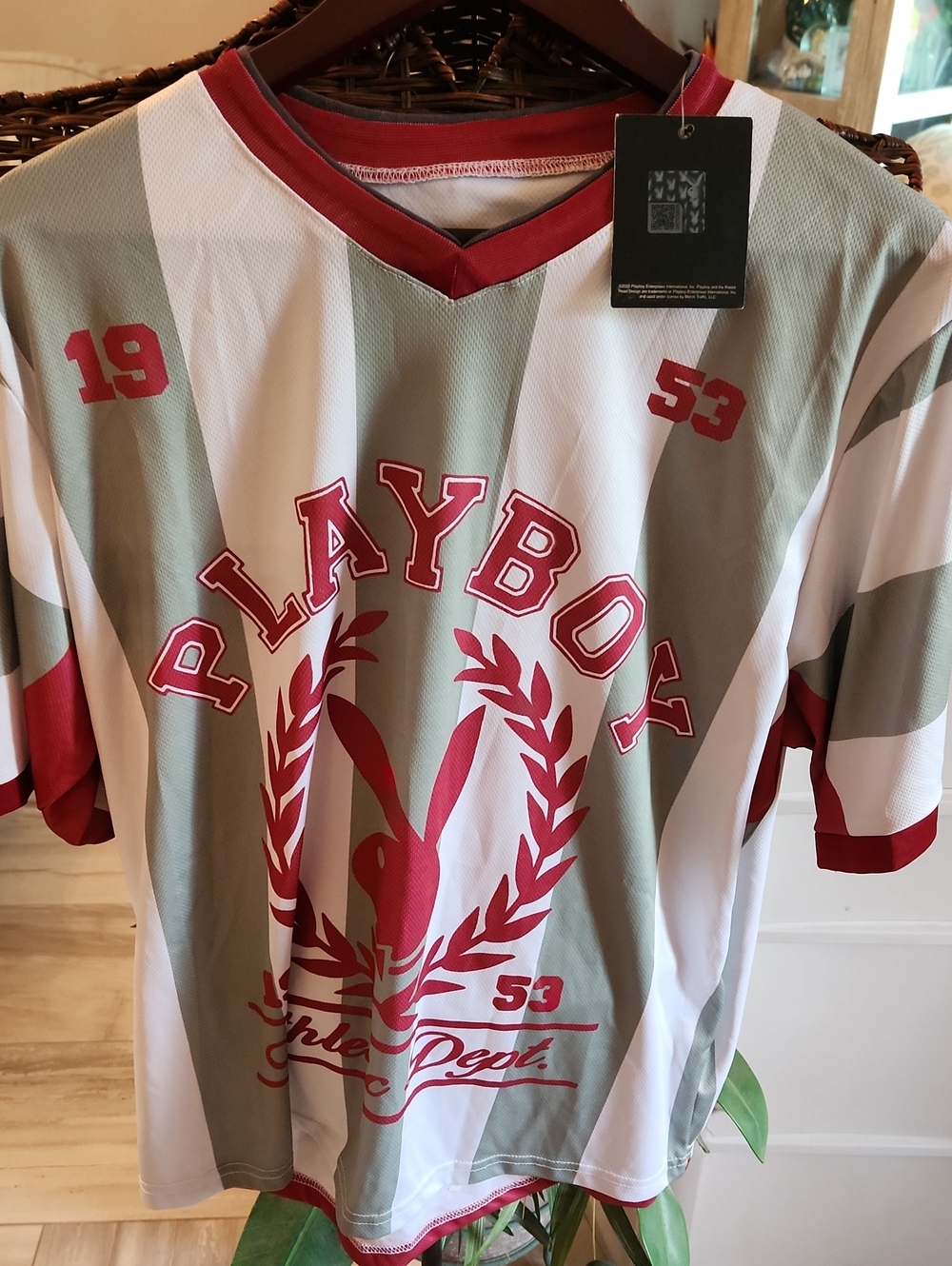 PLAYBOY Red & White Striped Logo Jersey